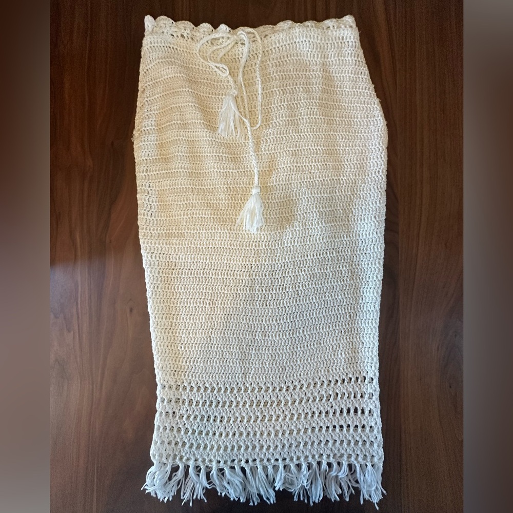 Vici Cream Pencil Midi Skirt with Tie Front